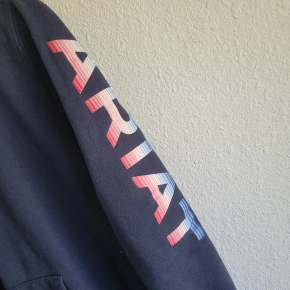 ARIAT REAL Hoodie Womens Navy Blue/Serape Logo Womens Size Small - Picture 2 of 6
